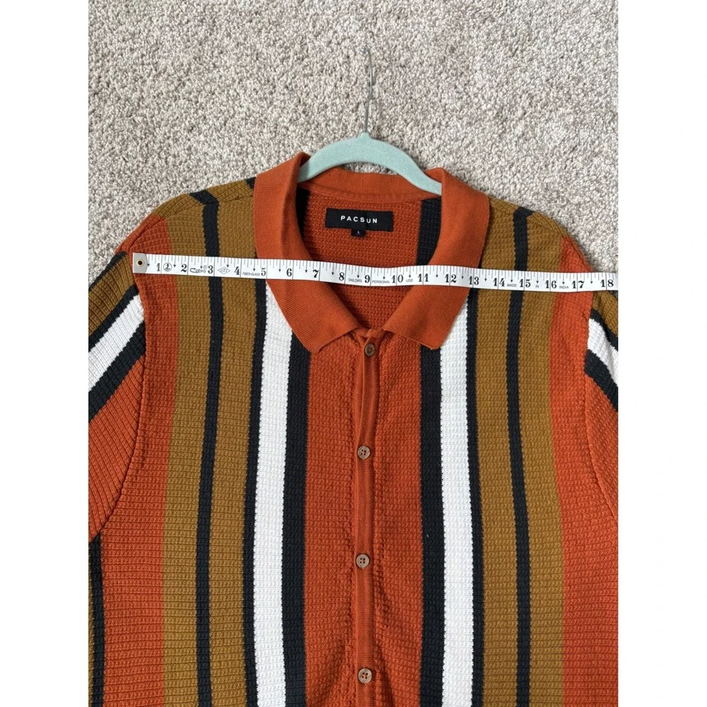 PacSun Mens L 70's Vertical Stripe Knit Bowling Mobster Button Down Shirt L